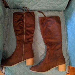 NIB knee high brown faux suede boots sz 12